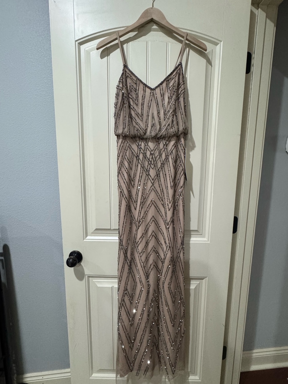 Adrianna Papell Blush Beaded Spaghetti-Strap Maxi Dress